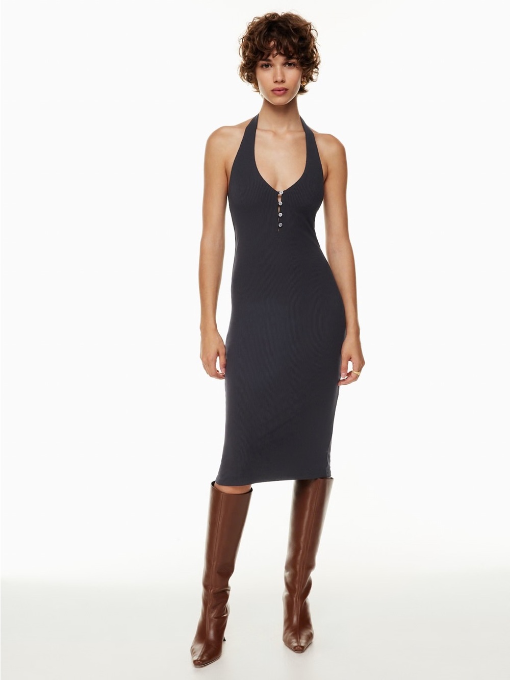 NWT Wilfred Aritizia Temperature Halter Midi Dress in Black Size Small